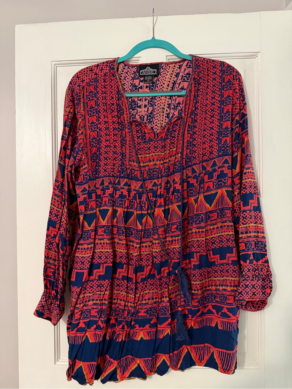 Angie Mini Dress in Red & Navy Aztec Print
